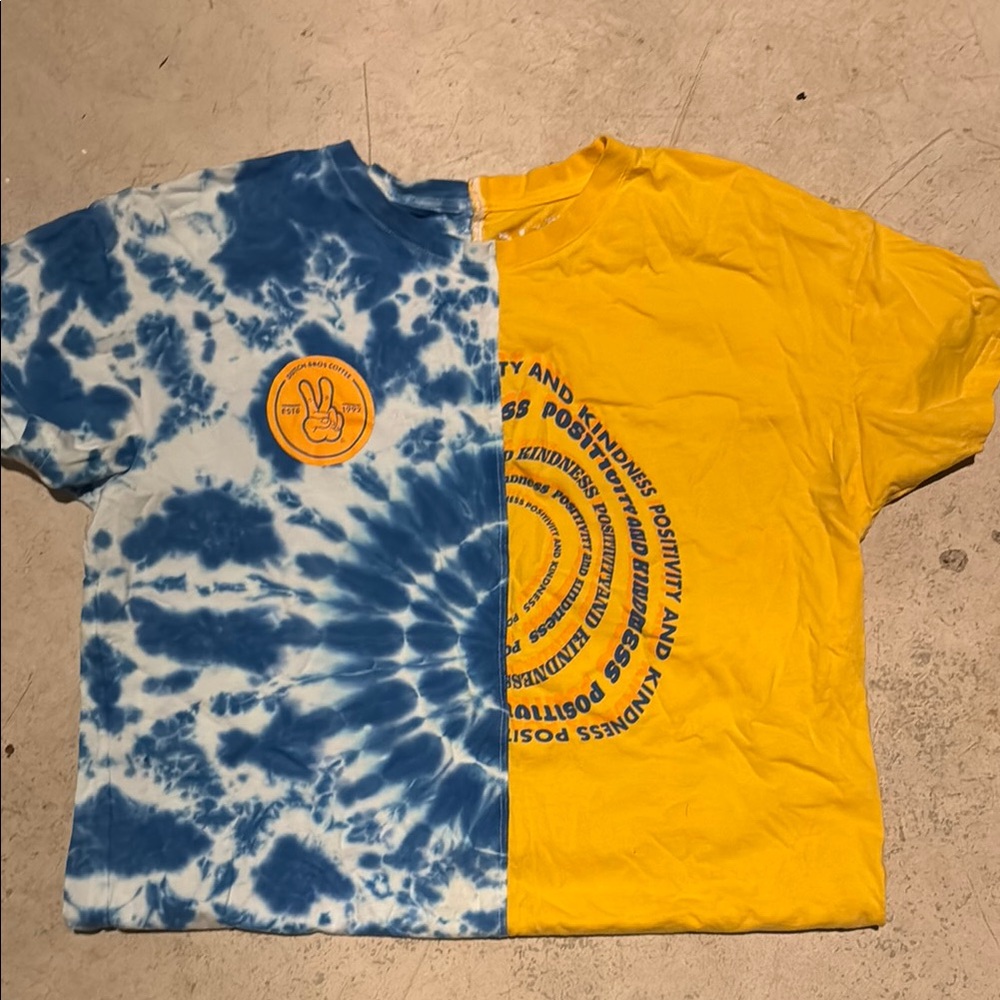 Dutch Bros Blue Tie-Dye and Yellow Graphic Tee